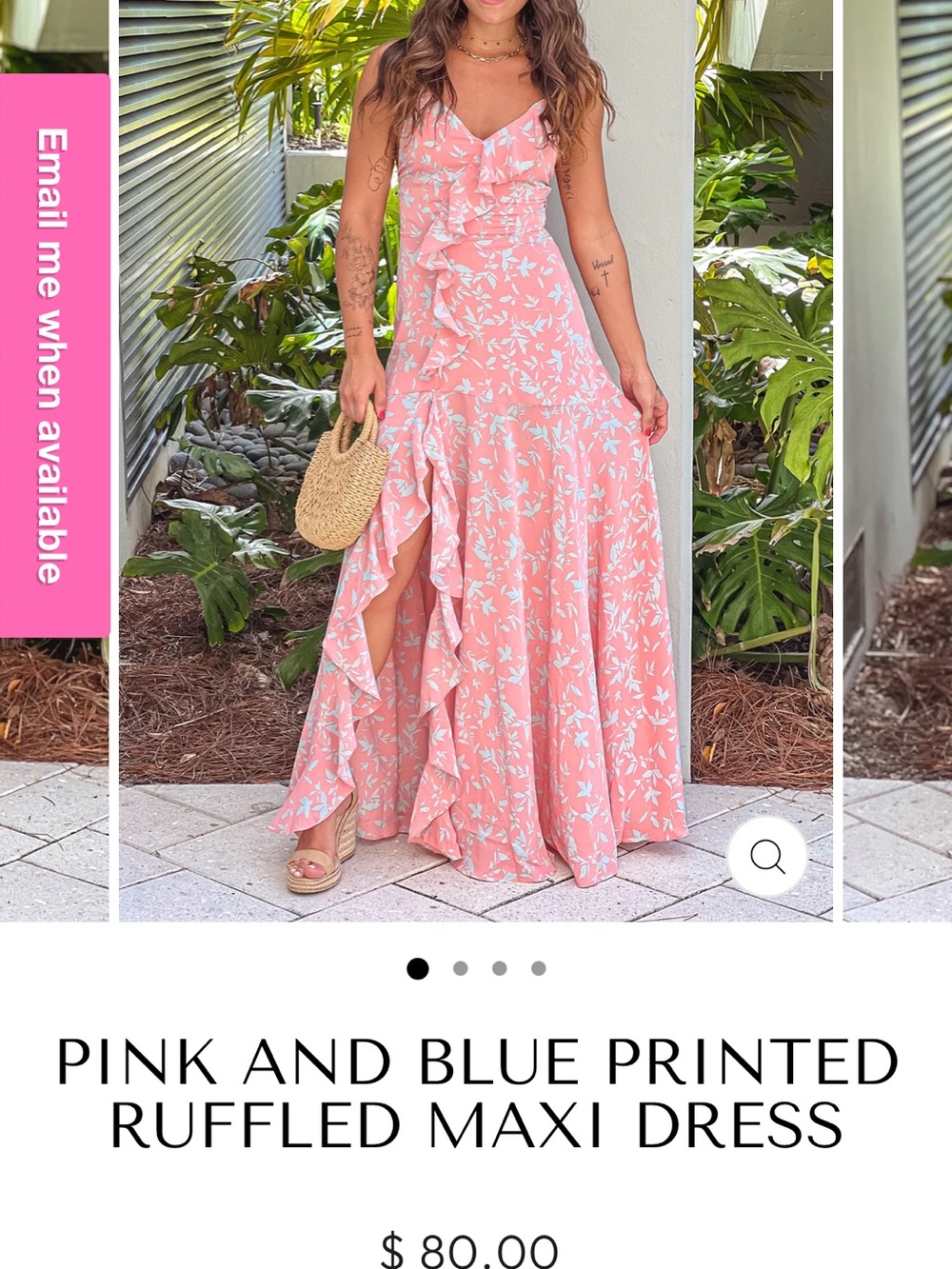 Floral Ruffle Pink Maxi Dress with V-Neck